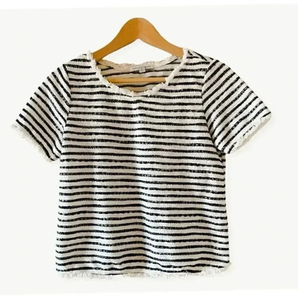Green Envelope Striped Cropped Fringe  Edge Top Shirt SZ S - Picture 1 of 3